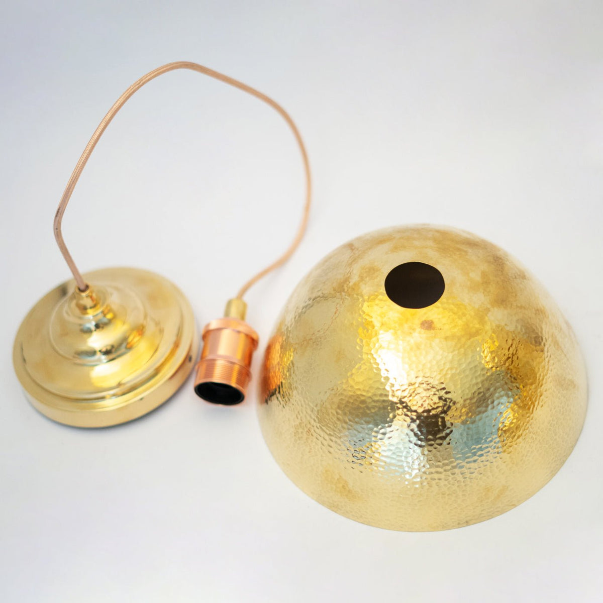 Hammered Brass Pendant Light, Unlacquered Brass Dome Lampshade, Kitchen Island Light - Insideast
