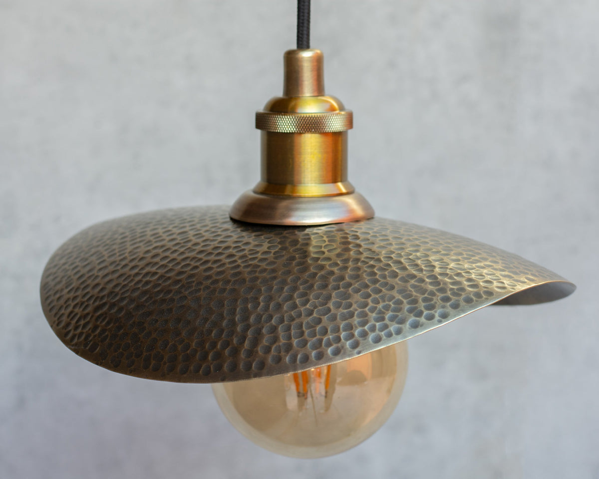 Hammered Bronze Finish Curved Plate Pendant Light, Solid Brass Ceiling Light, Leaf Pendant Light Bronze - Insideast