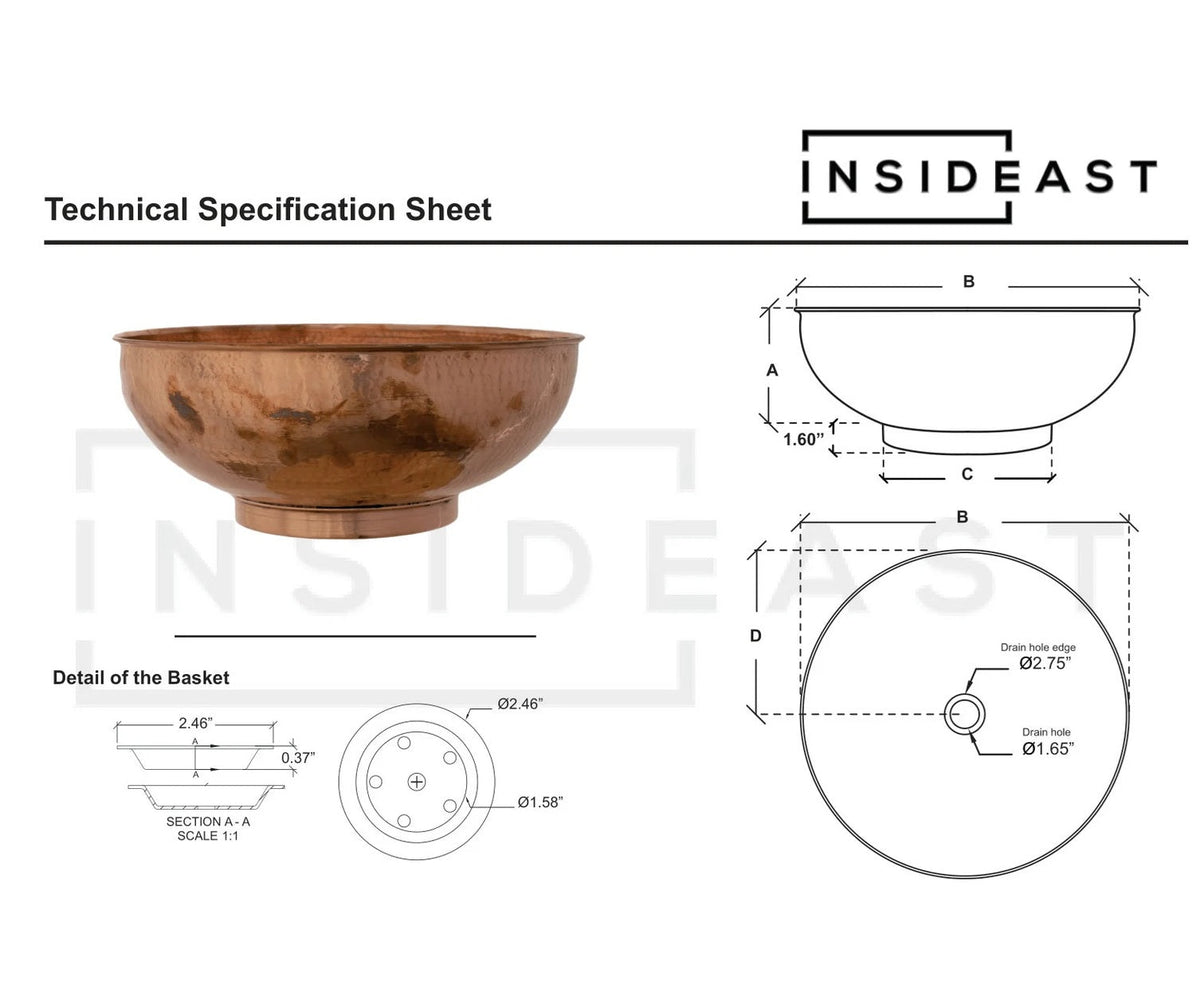 Hammered Copper Sink, Vanity Bathroom Sink, Copper Bowl Sink - Insideast