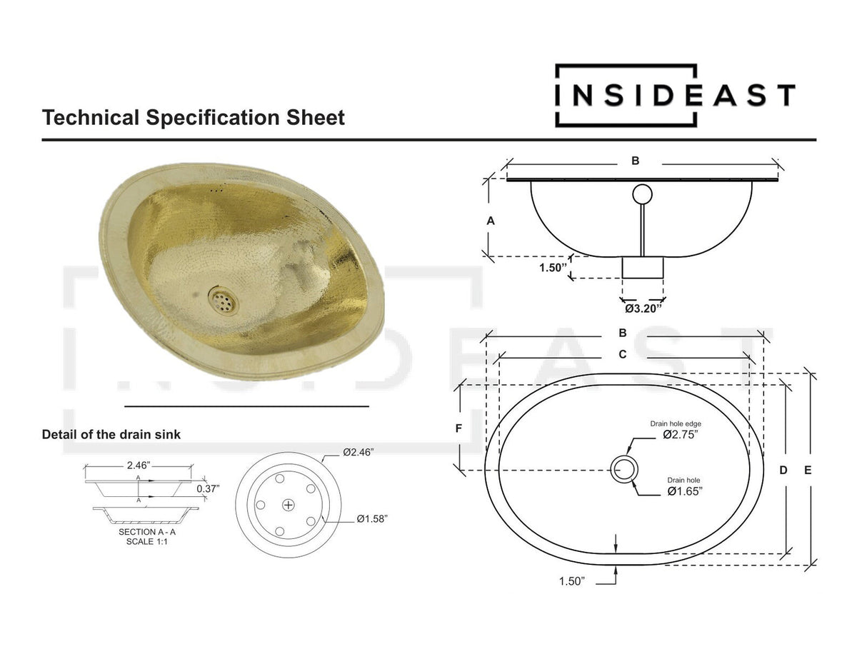 Hammered Oval Brass Sink, Drop - in Brass Bathroom Sink, Antique Brass Sink - Insideast
