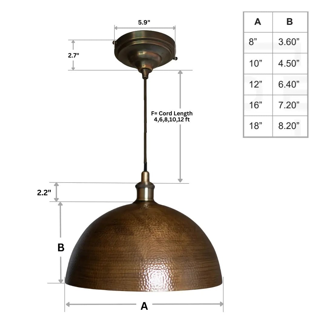 Hammered Pendant Light, Antique Brass Dome Ceiling Light, Kitchen Island Hanging Light Fixture - Insideast