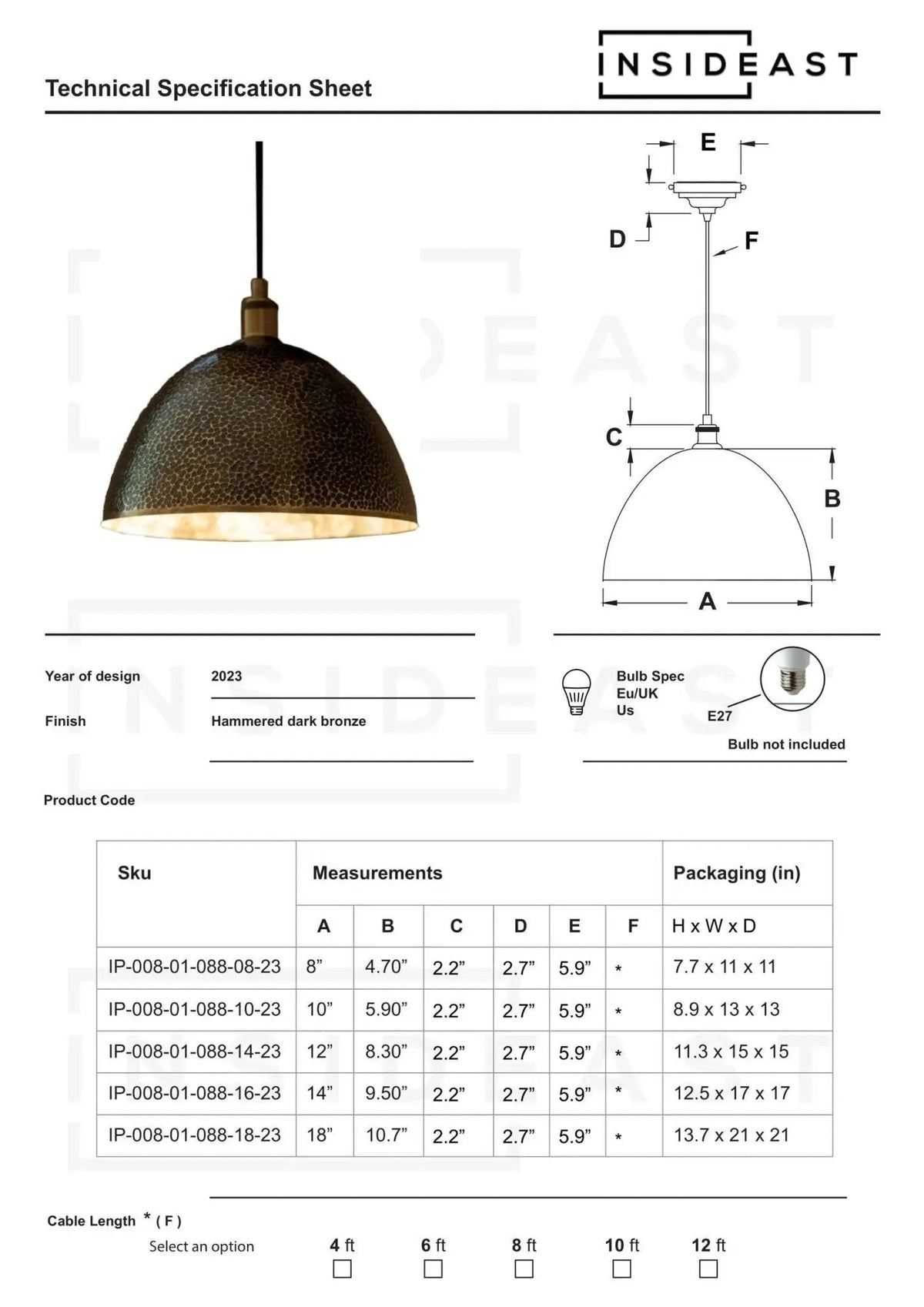Hammered Pendant Light, Brass Dome Ceiling Light, Kitchen Island Hanging Light Fixture - Insideast