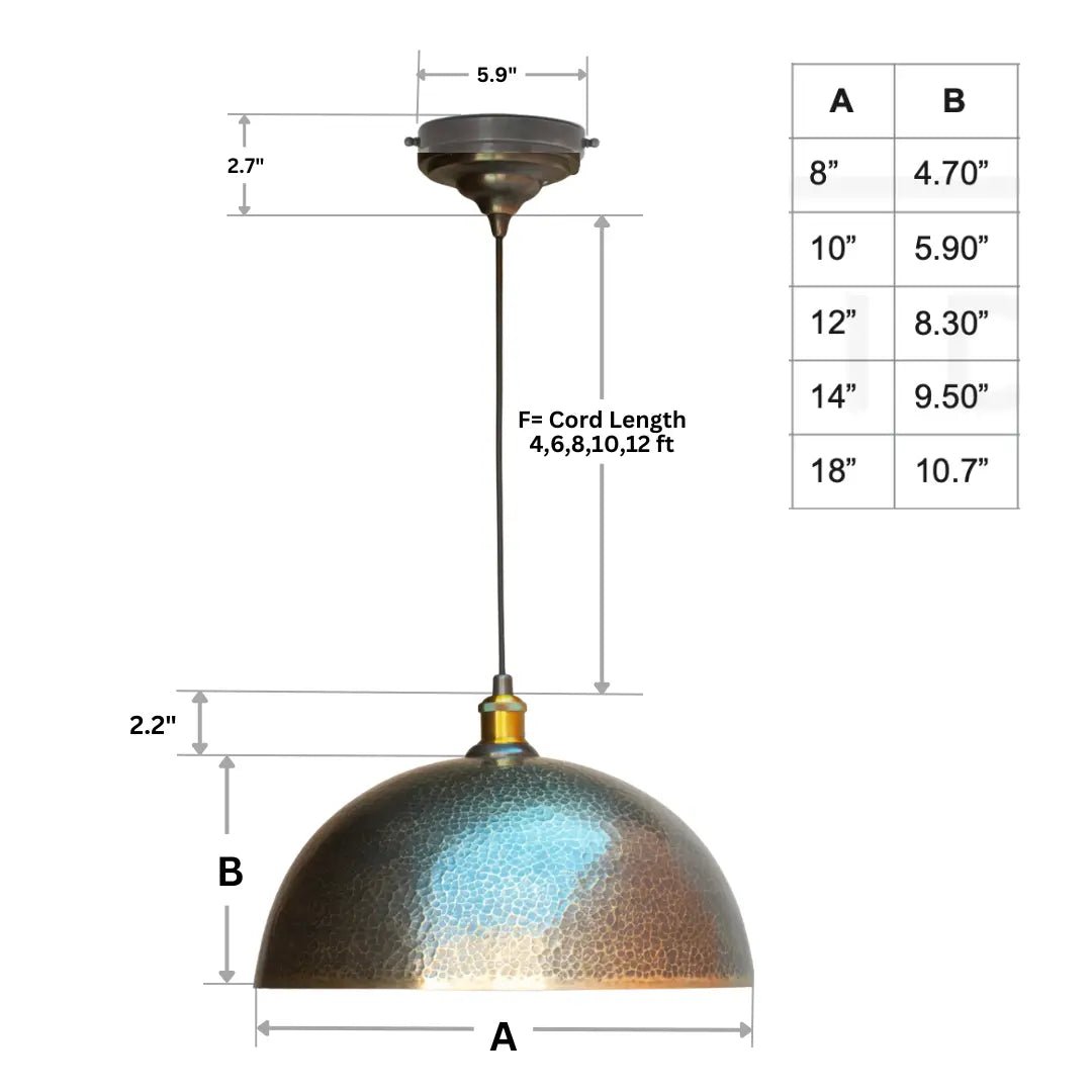 Hammered Pendant Light, Brass Dome Ceiling Light, Kitchen Island Hanging Light Fixture - Insideast