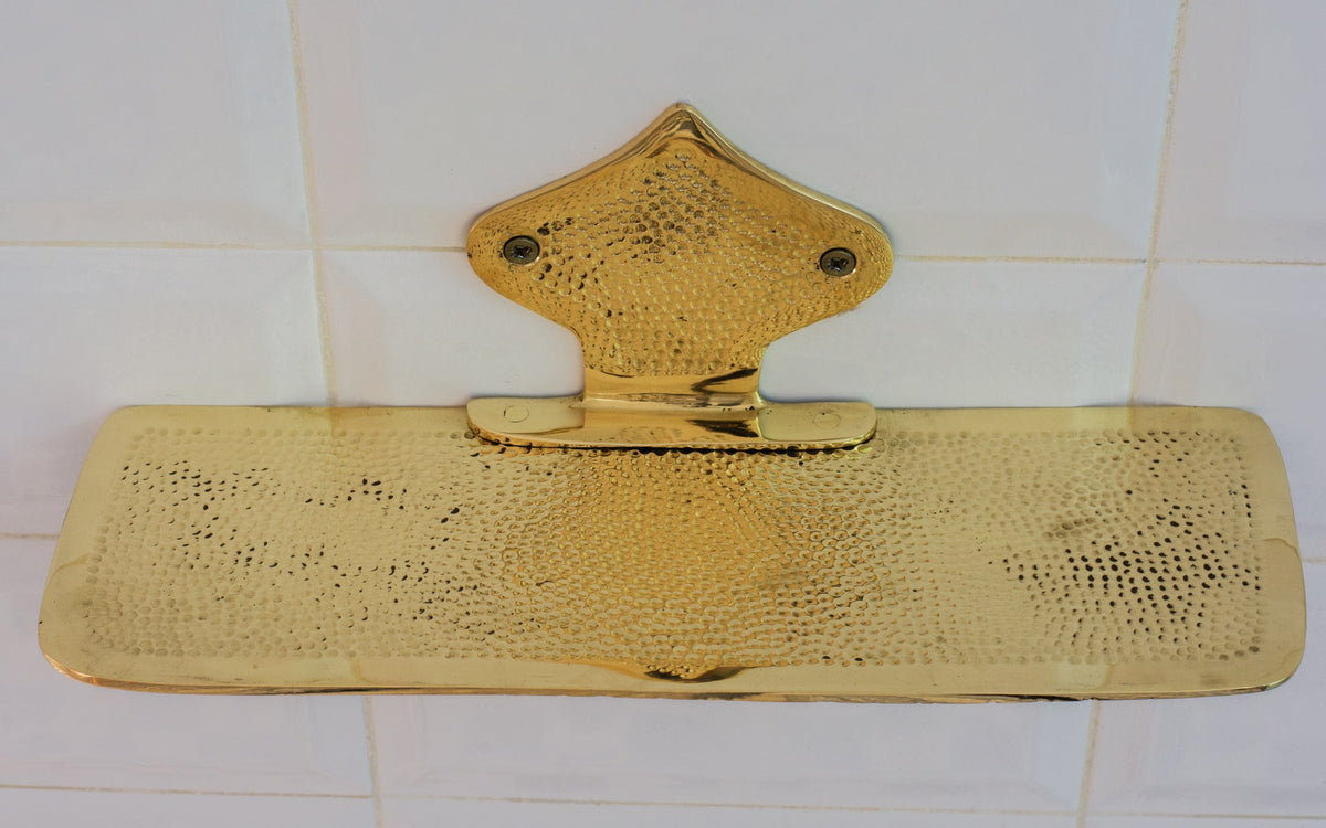 Hammered Solid Brass Floating Shelf, Bathroom Bottle Holder, Wall Mount Shelf Brass - Insideast