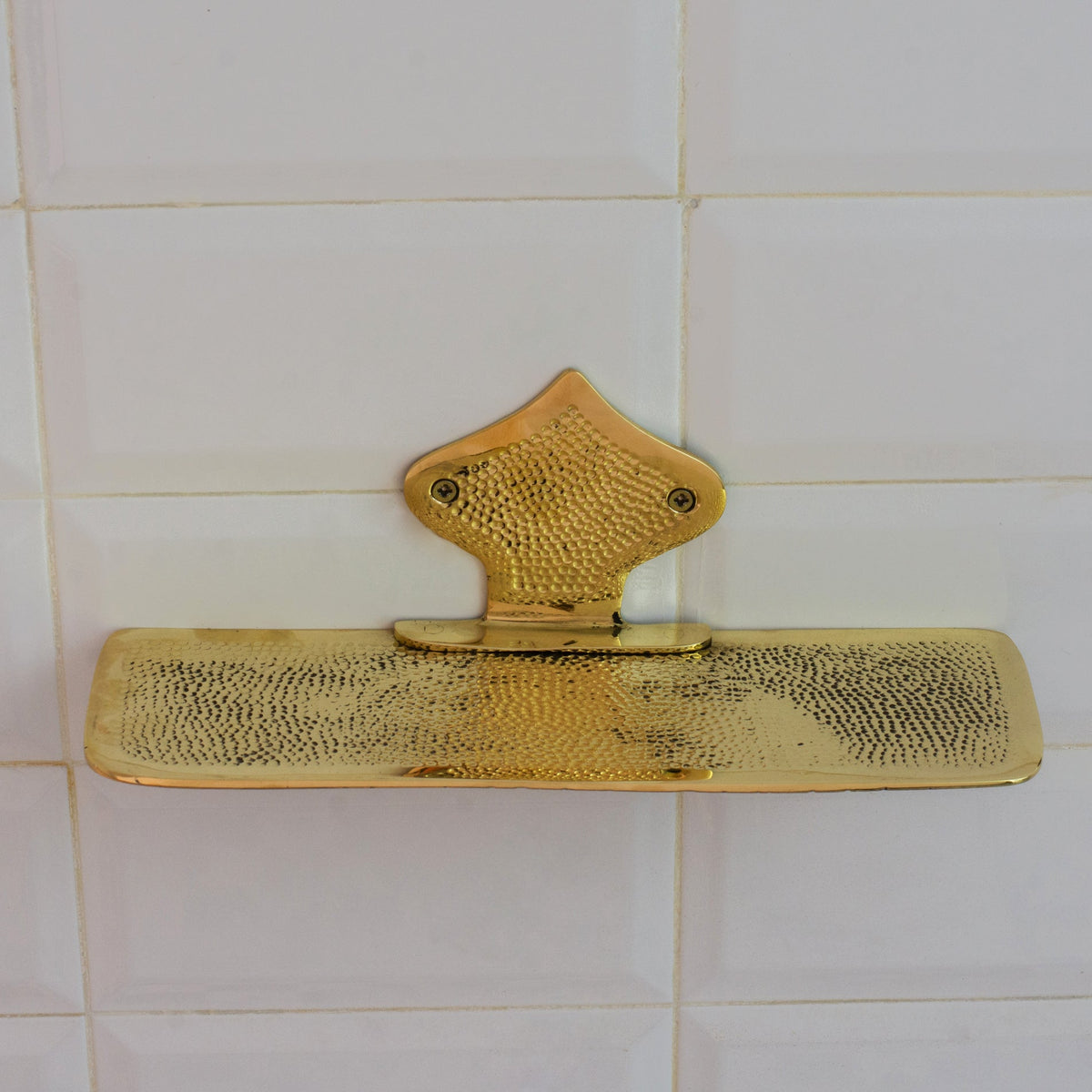Hammered Solid Brass Floating Shelf, Bathroom Bottle Holder, Wall Mount Shelf Brass - Insideast