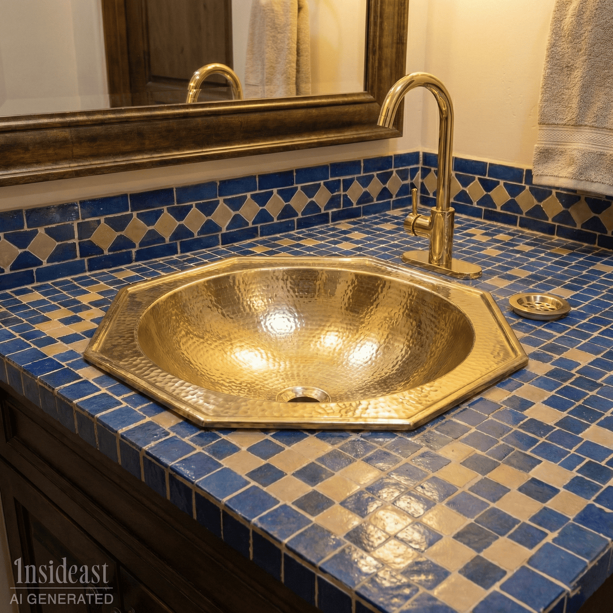 Handcrafted decagon solid brass hammered sink, drop-in