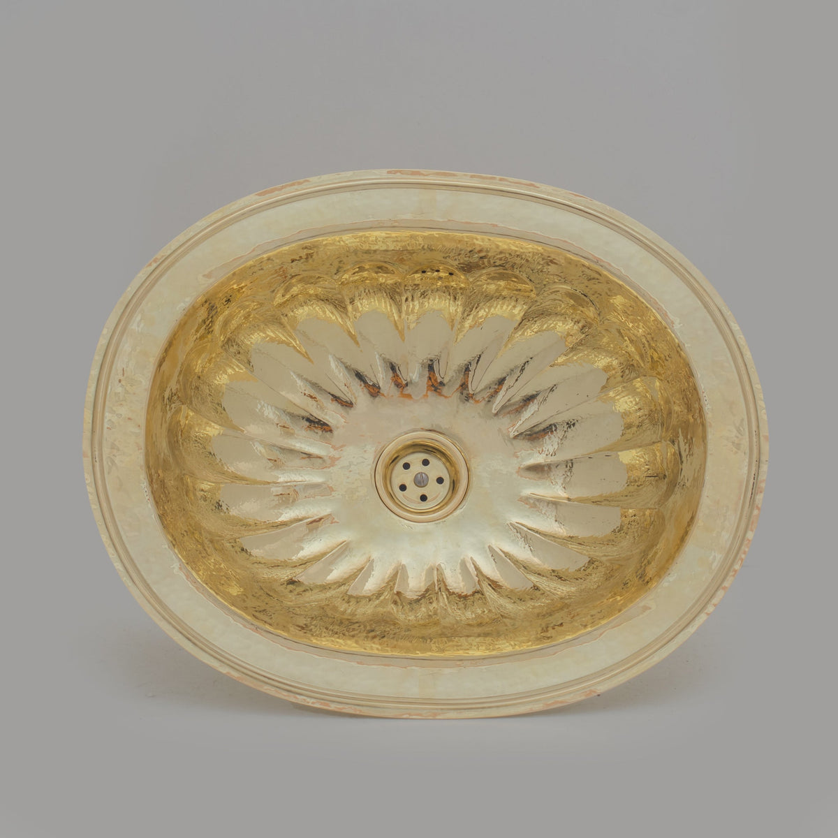 Handcrafted Petal Etched Oval Solid Brass Sink, Drop In Customizable Brass Kitchen Sink - Insideast