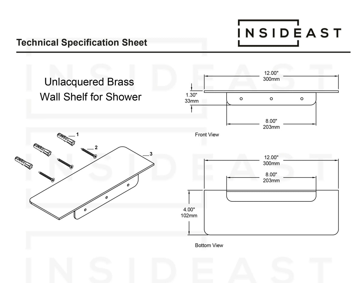 Handcrafted Solid Brass Floating Shelf, Bathroom Shelf Brass, Wall Mount Bathroom Soap Holder - Insideast