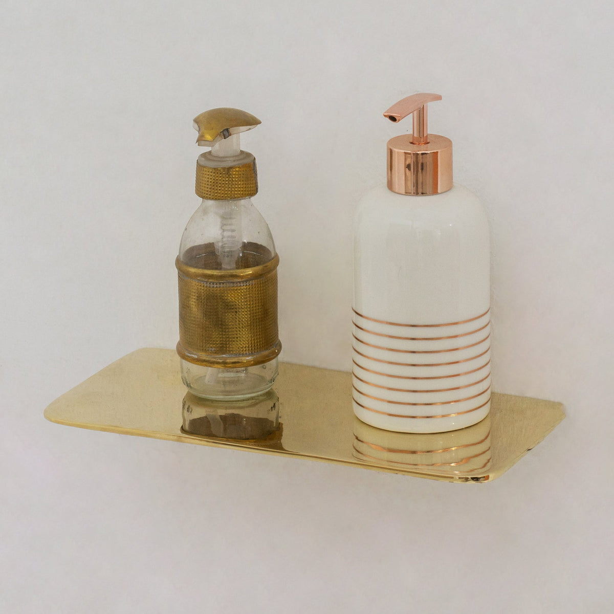 Handcrafted Solid Brass Floating Shelf, Bathroom Shelf Brass, Wall Mount Bathroom Soap Holder - Insideast