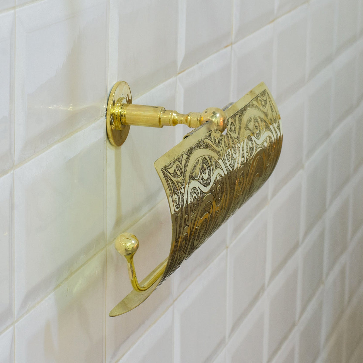 Handcrafted Unlacquered Brass Double Toilet Paper Holder | Engraved Sliding Cover - Insideast
