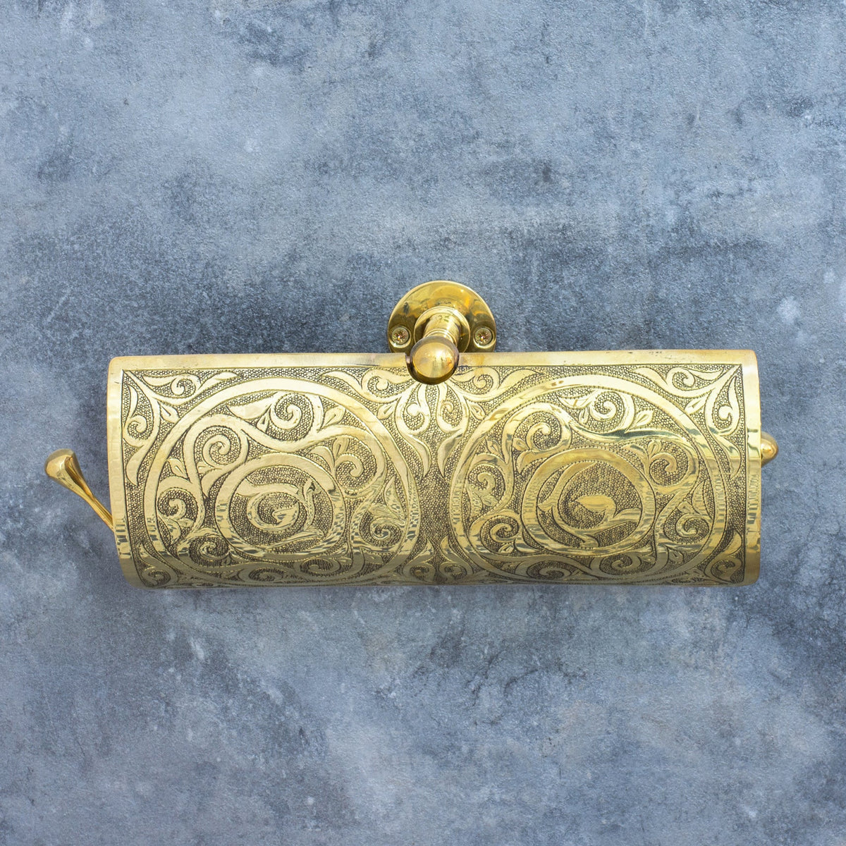 Handcrafted Unlacquered Brass Double Toilet Paper Holder | Engraved Sliding Cover - Insideast
