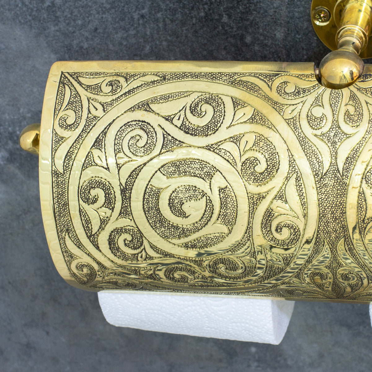 Handcrafted Unlacquered Brass Double Toilet Paper Holder | Engraved Sliding Cover - Insideast