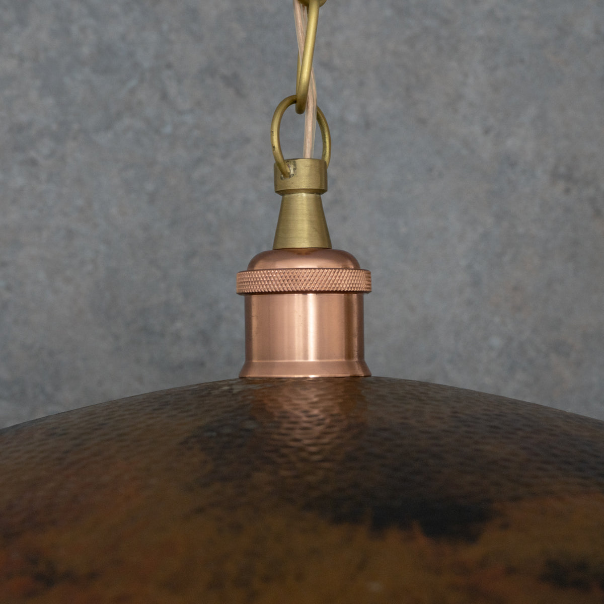 Handcrafted Wide Saucer Pendant Light | Wide Hammered Rustic Copper - Insideast