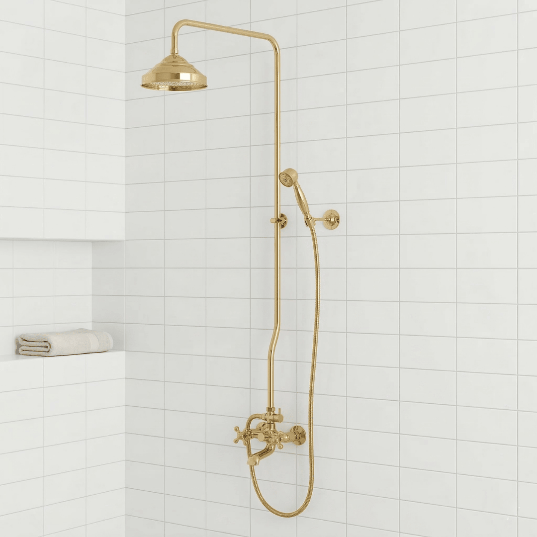 Heritage - Unlacquered Brass Exposed Shower System With Tub Filler - Insideast