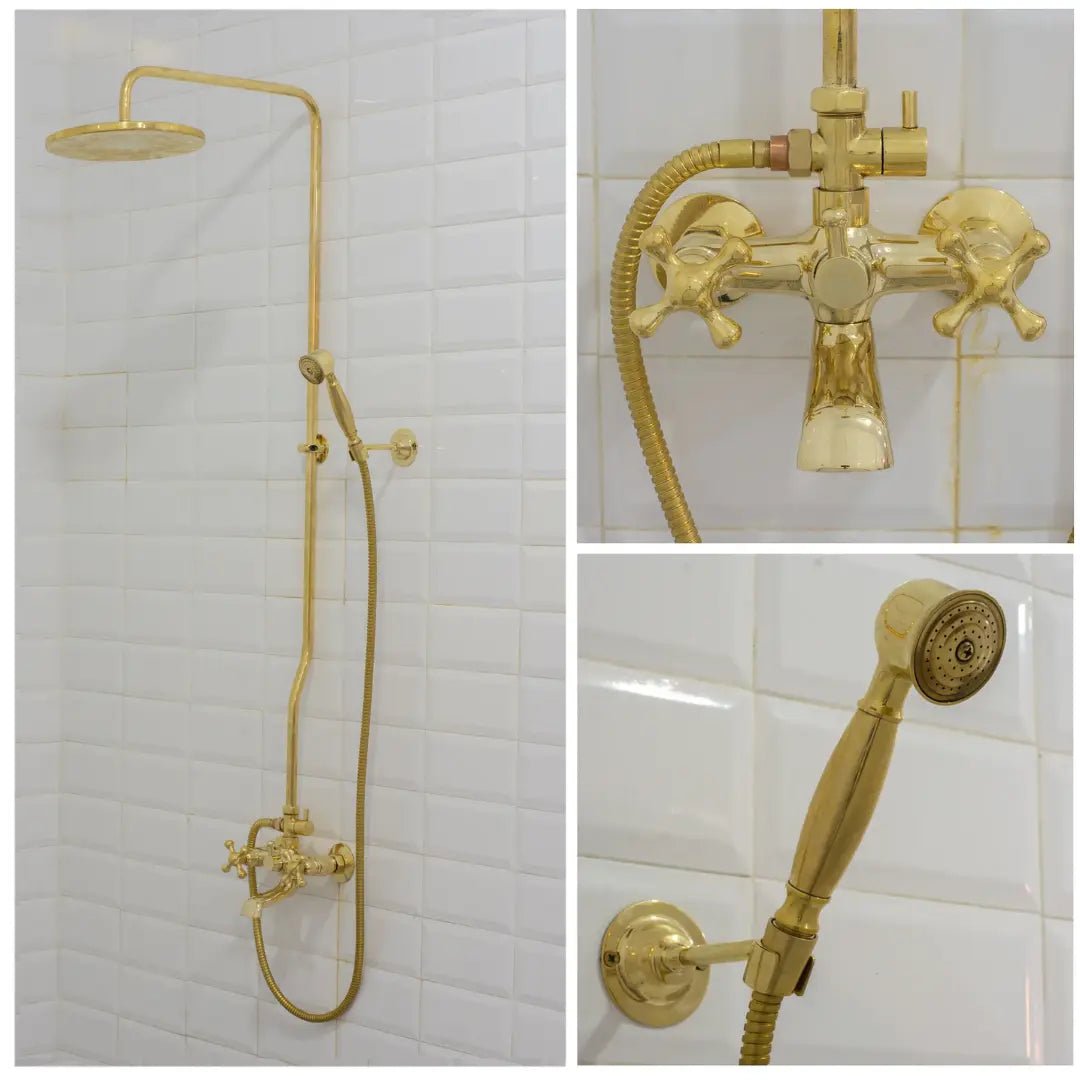 Heritage - Unlacquered Brass Exposed Shower System With Tub Filler - Insideast