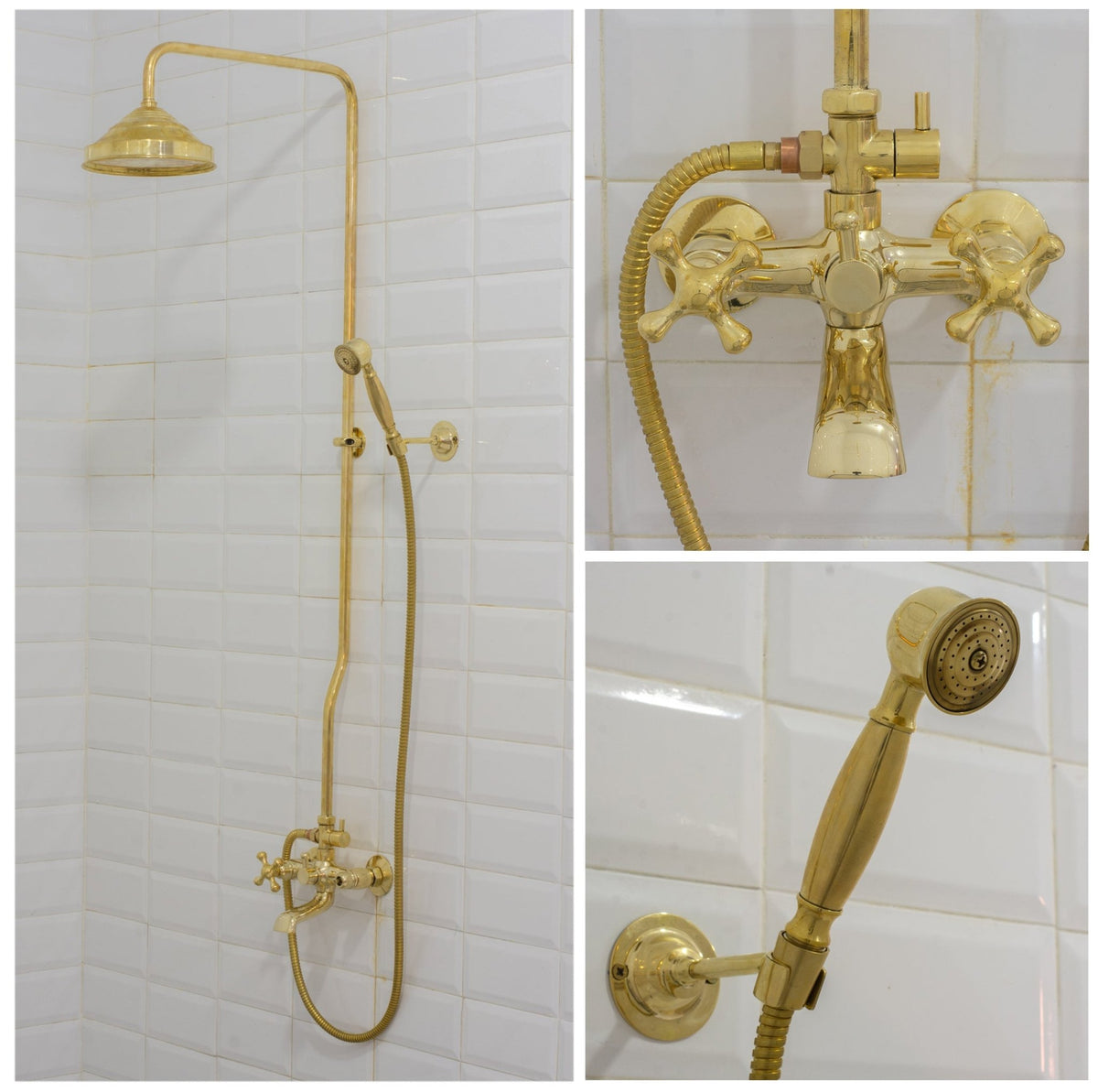Heritage - Unlacquered Brass Exposed Shower System With Tub Filler - Insideast