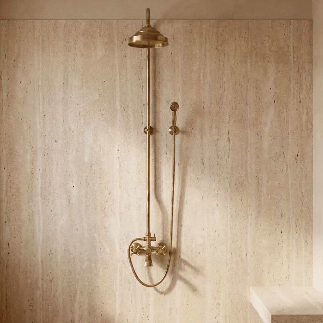 Heritage - Unlacquered Brass Exposed Shower System With Tub Filler - Insideast