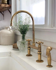 Heritage - Unlacquered Brass Kitchen Bridge Faucet - Insideast