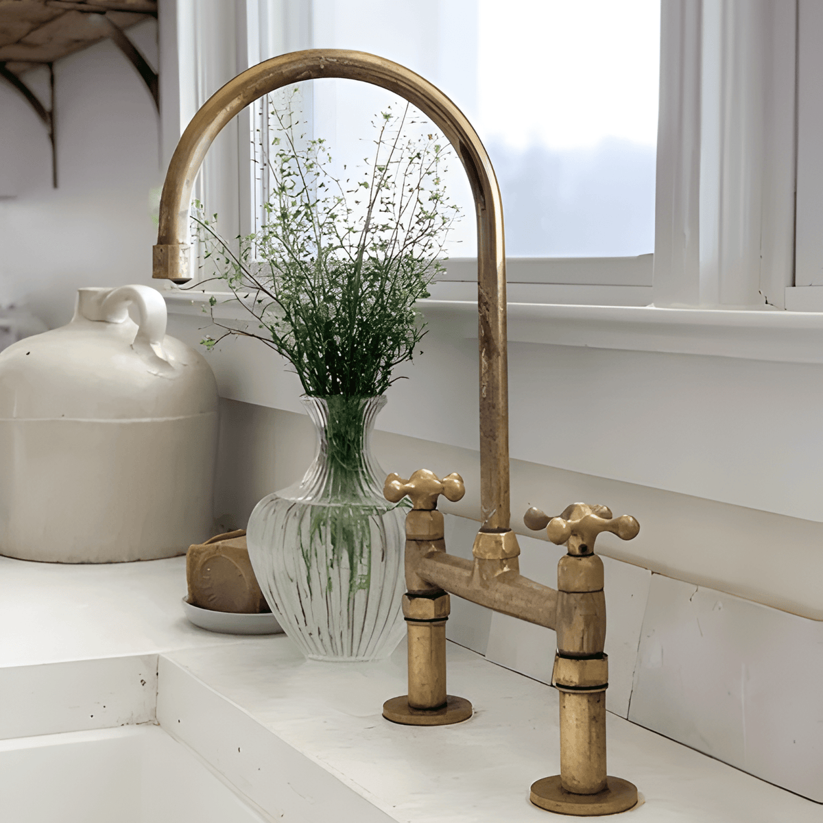 Unlacquered Brass Kitchen Bridge Faucet 