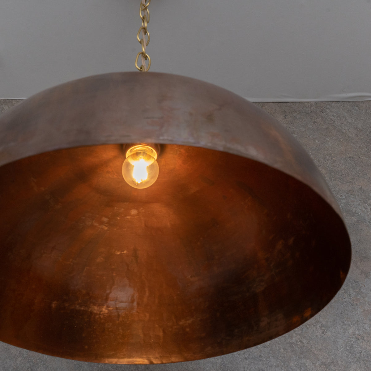 Large Rustic Copper Pendant Light - Aged Dome Ceiling Fixture - Hand - Hammered Moroccan Copper Lamp - Insideast
