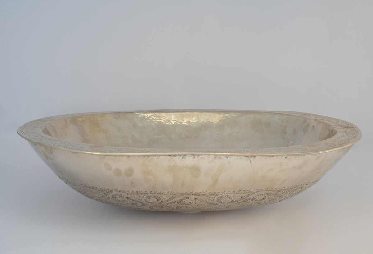 Oval Silver Bathroom Sink – German Silver Vessel Sink – Countertop Washbasin for Powder Room - Insideast
