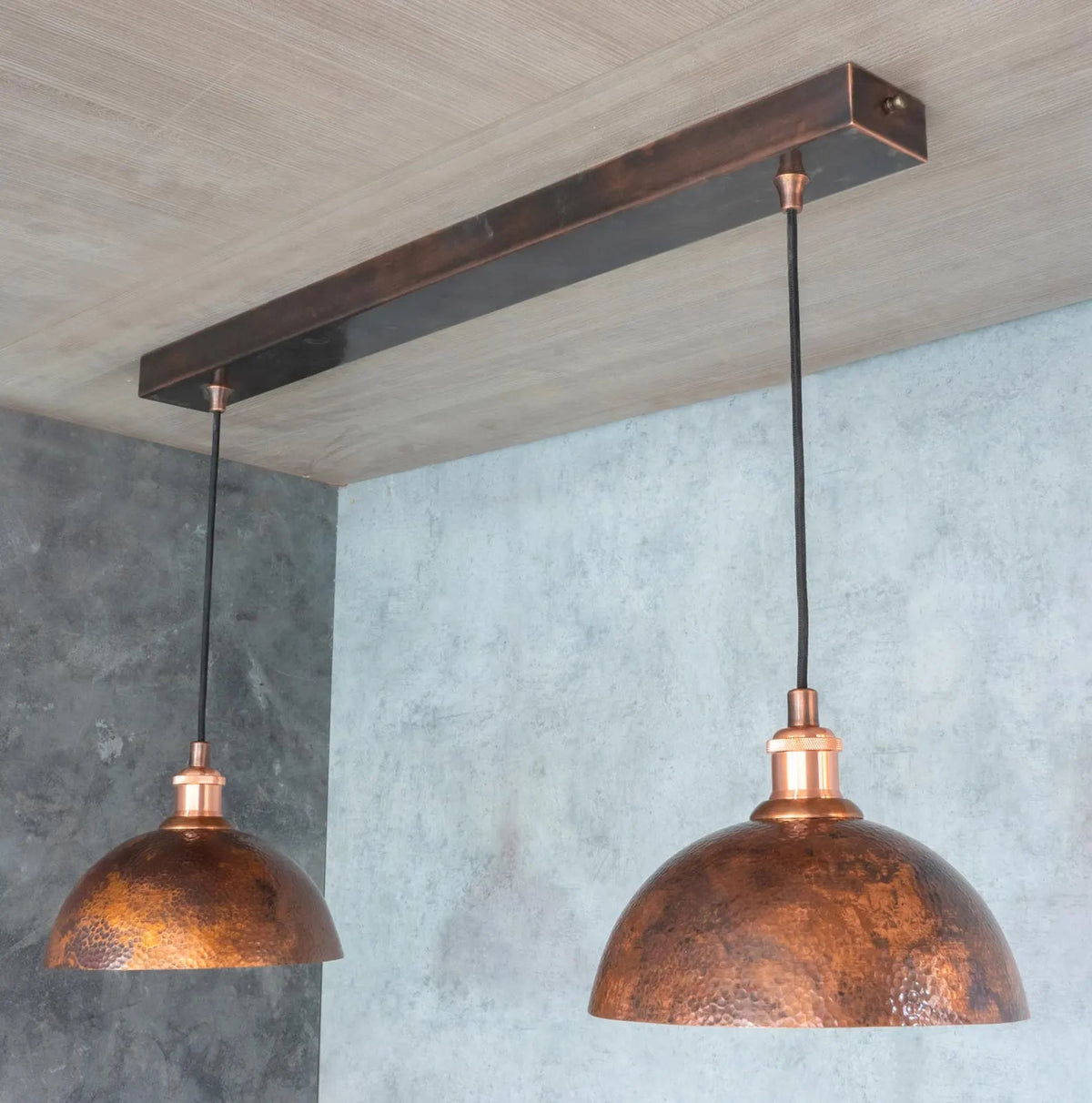 Oxidized Copper Ceiling Pendant Set, Copper Lampshade, Copper Ceiling Light Fixture, Copper Hanging Dome Light Set Kitchen Island - Insideast