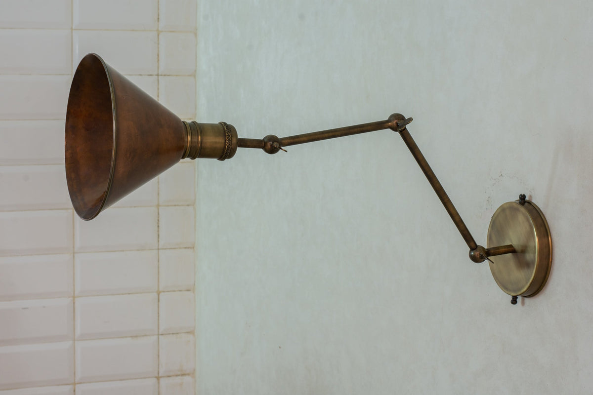 Oxidized Copper Wall Sconce, Swing Arm Light, 3 - Point Adjustable Sconce, Wall Light With Copper Shade, Swivel Wall Lamp Copper - Insideast