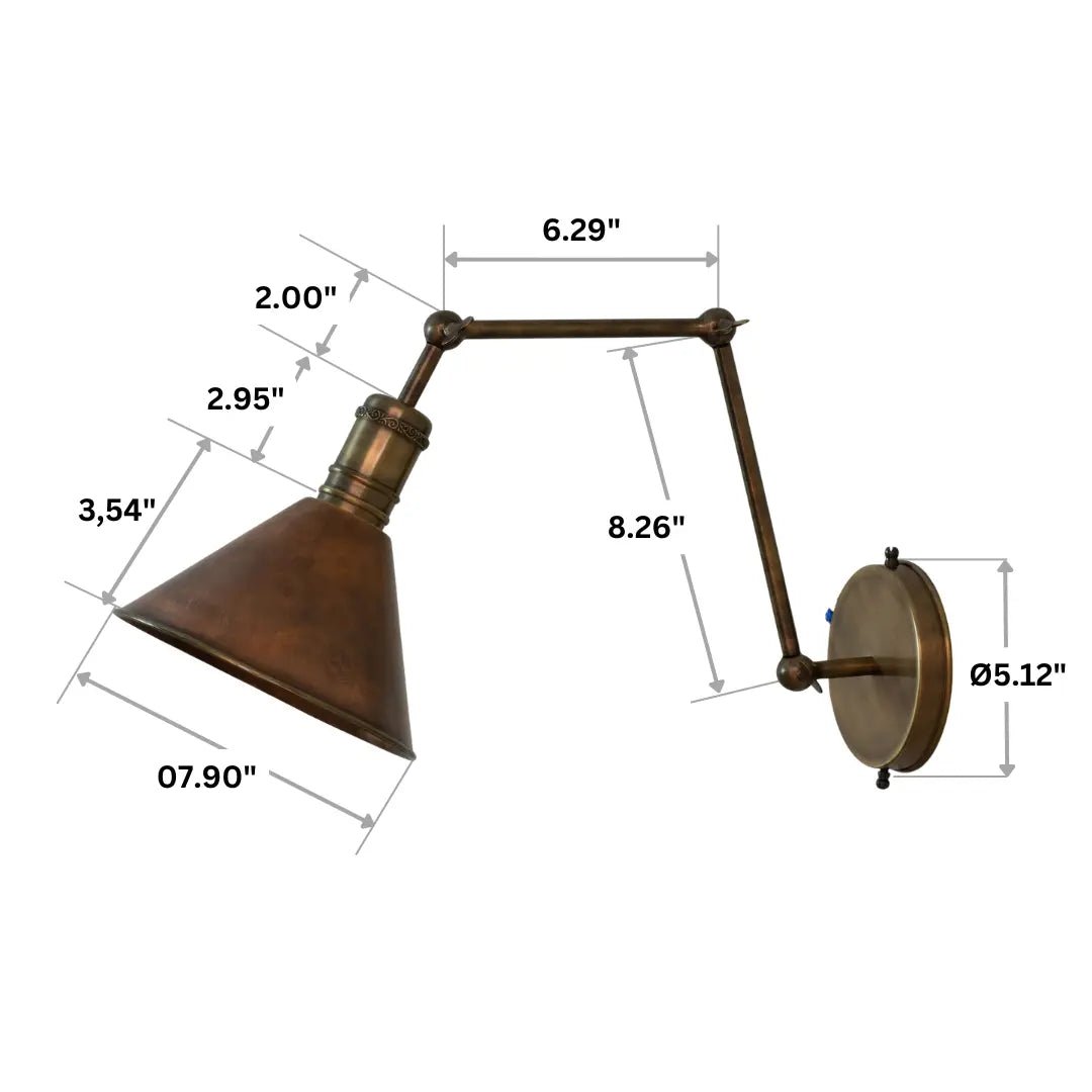 Oxidized Copper Wall Sconce, Swing Arm Light, 3 - Point Adjustable Sconce, Wall Light With Copper Shade, Swivel Wall Lamp Copper - Insideast