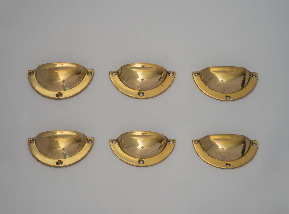 Pack of 3 Brass Kitchen Cup Handles, Handmade Cabinet Knobs, Unlacquered Brass Cup Pull Handles - Insideast