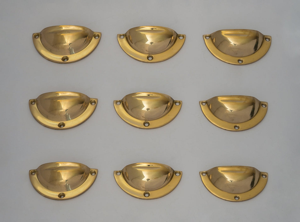 Pack of 3 Brass Kitchen Cup Handles, Handmade Cabinet Knobs, Unlacquered Brass Cup Pull Handles - Insideast