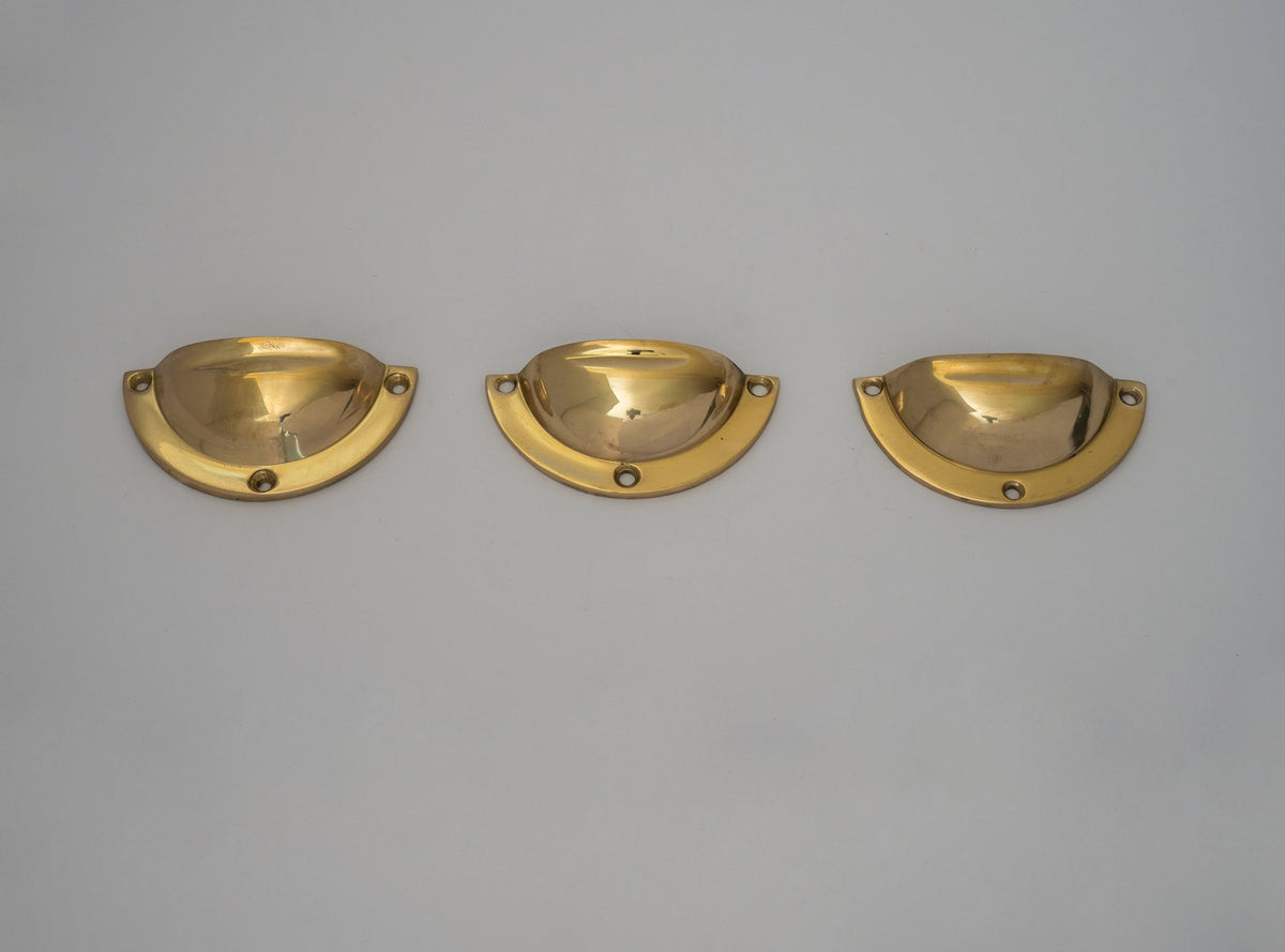 Pack of 3 Brass Kitchen Cup Handles, Handmade Cabinet Knobs, Unlacquered Brass Cup Pull Handles - Insideast