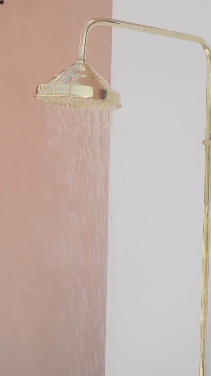 Charger la vidéo : Pommeau de douche en laiton non laqué, Pommeau de douche pluie carré, Douche extérieure intérieure