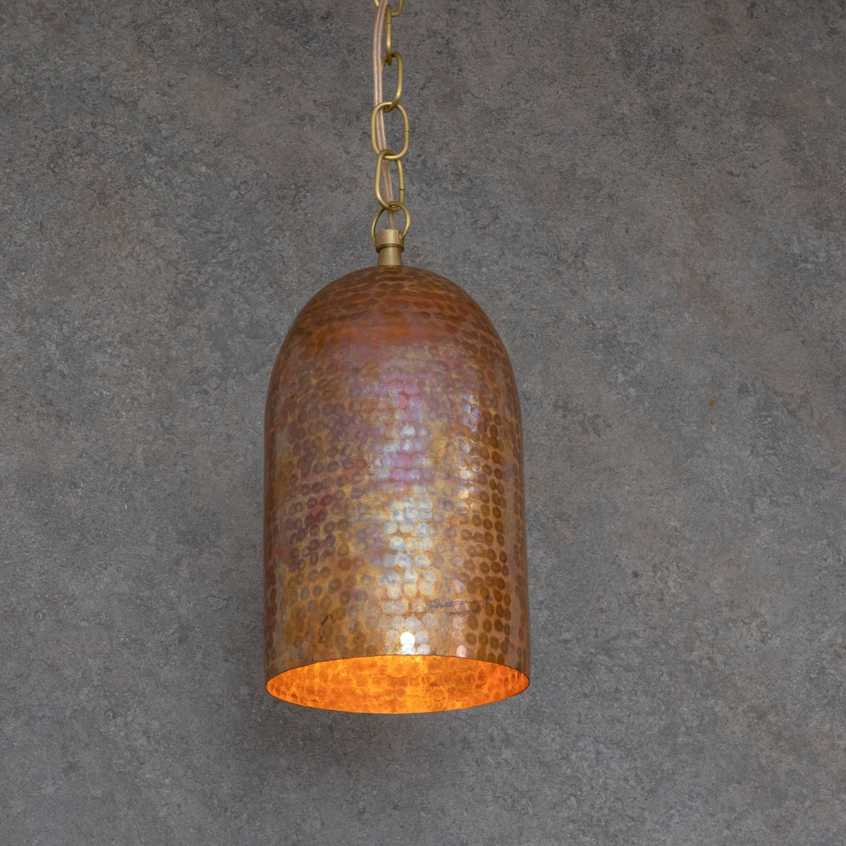 Rustic Industrial Copper Dome Light - Handcrafted Moroccan Pendant - Large Hammered Copper Ceiling Fixture - Insideast