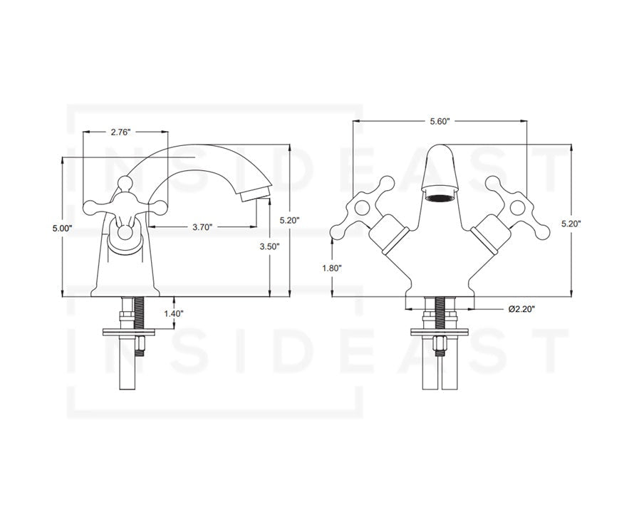 Single - Hole Unlacquered Brass Bathroom Sink Vanity Faucet with Double Simple Cross Handles - Insideast