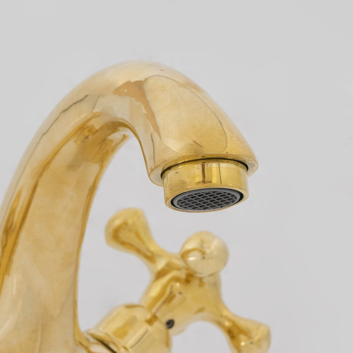 Single - Hole Unlacquered Brass Bathroom Sink Vanity Faucet with Double Simple Cross Handles - Insideast