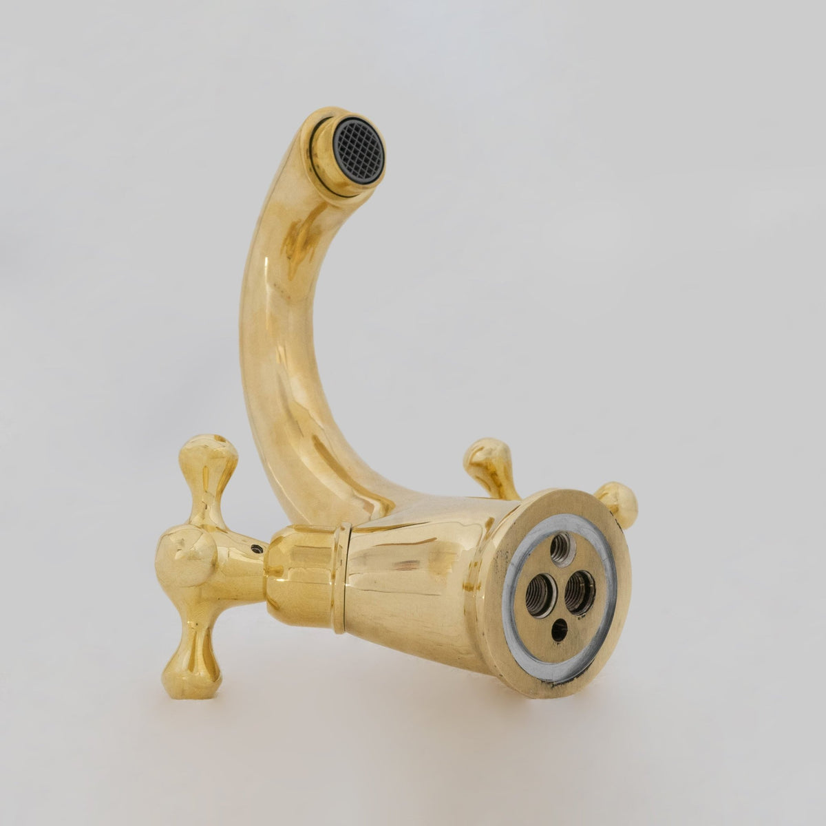 Single - Hole Unlacquered Brass Bathroom Sink Vanity Faucet with Double Simple Cross Handles - Insideast