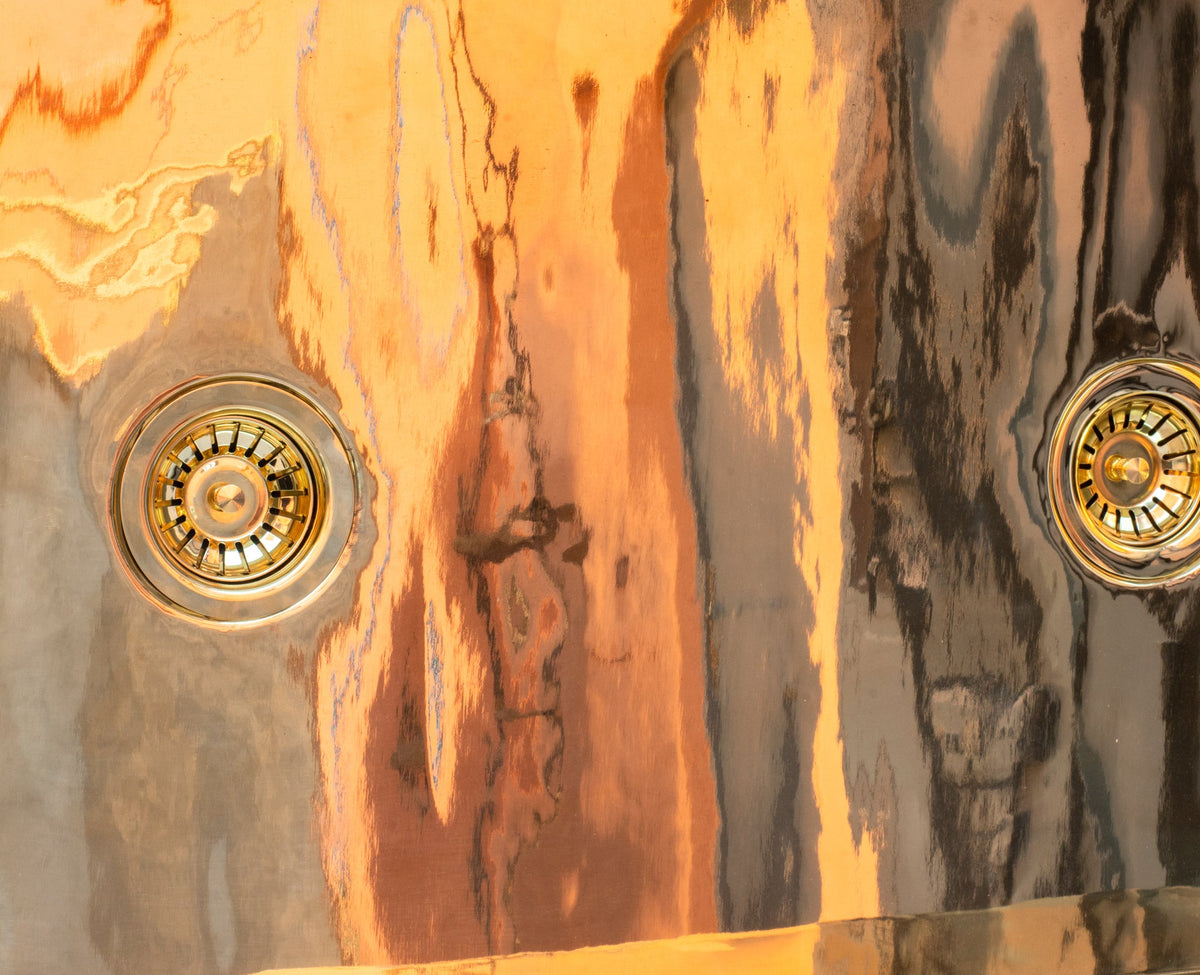 Smooth Unlacquered Brass Farmhouse Kitchen Sink | Double Drain - Insideast