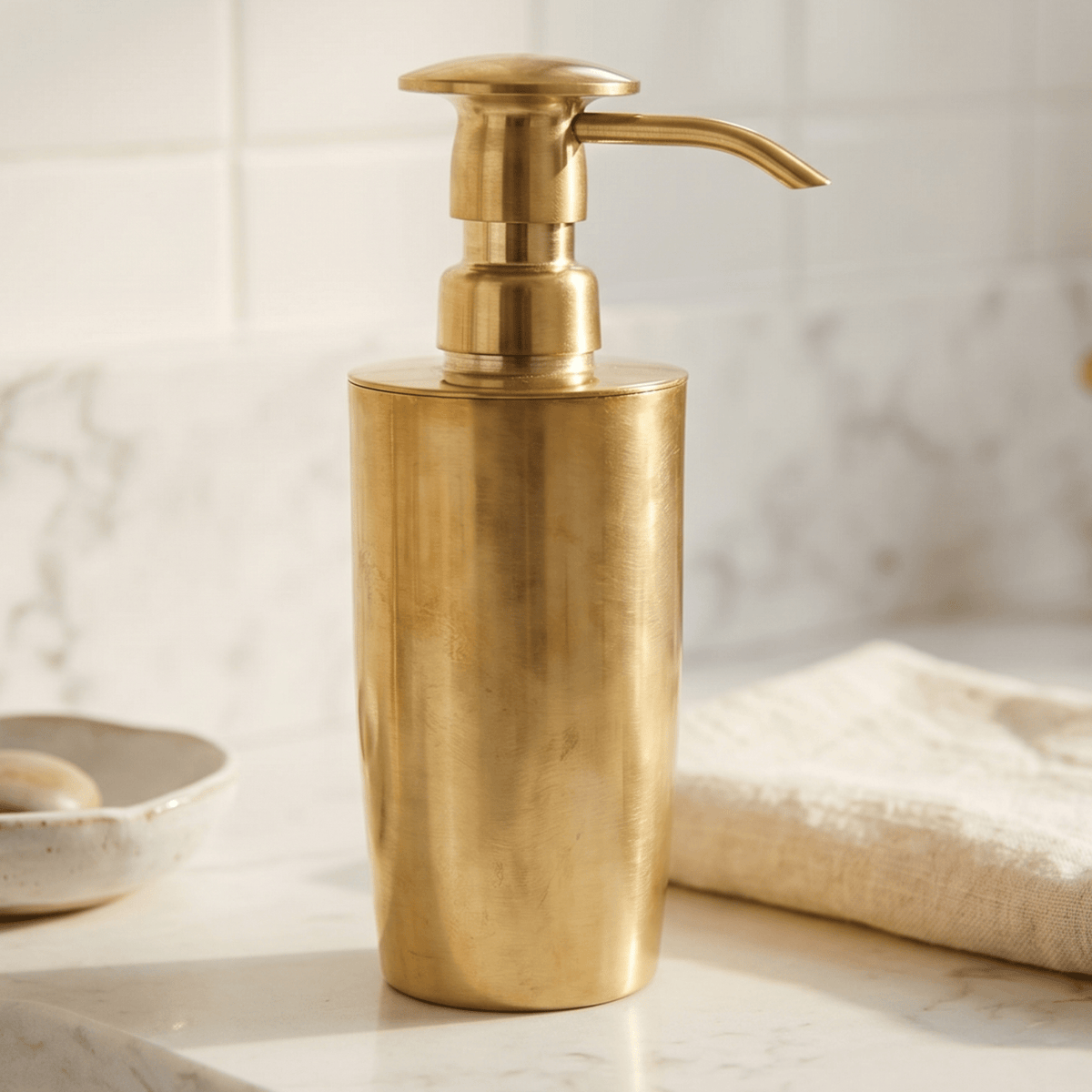 Heritage Unlacquered Brass Soap Dispenser | Signature Living Finishes - Insideast