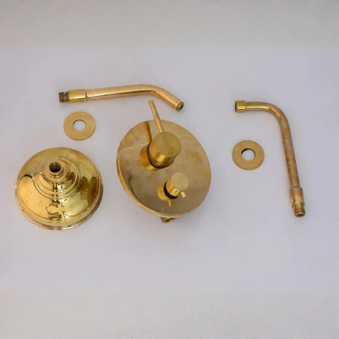 Solid Brass Angled Showerhead & Tub Filler | Concealed 2 - Outlet Shower System - Insideast