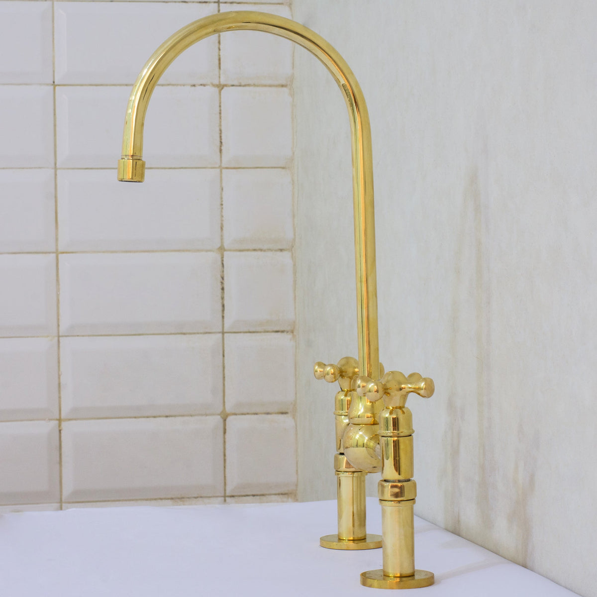 Solid Brass Ball Center Bridge Faucet Straight Legs, Dual Handle Faucet, Bridge Kitchen Faucet, 2 - Hole Faucet, Deck Mount Faucet - Insideast