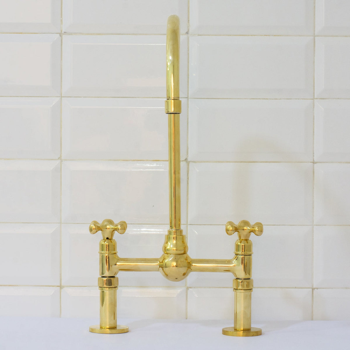 Solid Brass Ball Center Bridge Faucet Straight Legs, Dual Handle Faucet, Bridge Kitchen Faucet, 2 - Hole Faucet, Deck Mount Faucet - Insideast