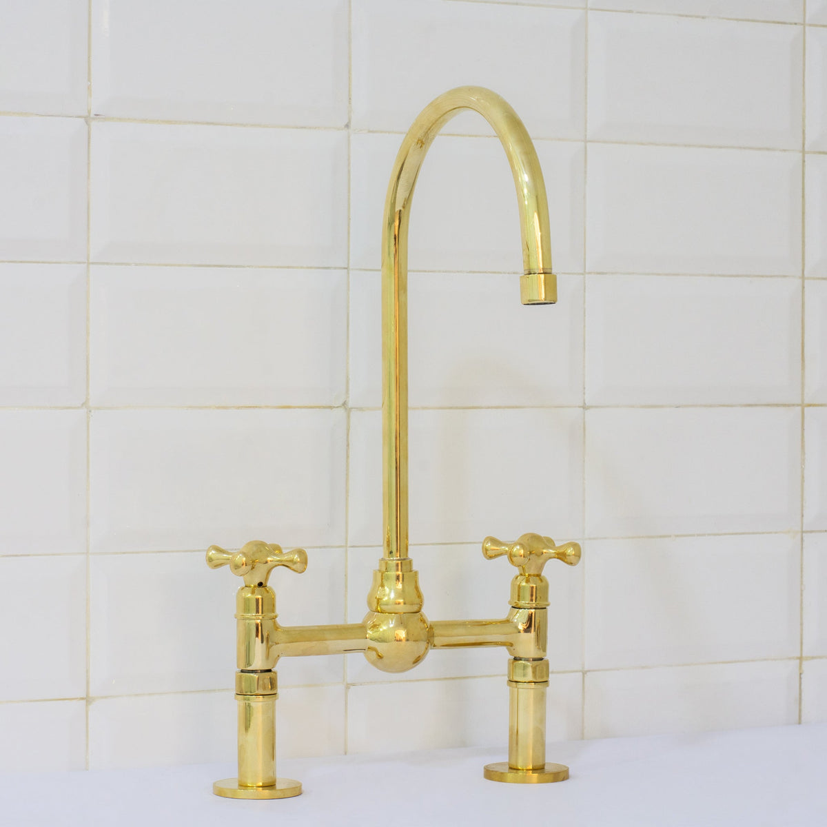 Solid Brass Ball Center Bridge Faucet Straight Legs, Dual Handle Faucet, Bridge Kitchen Faucet, 2 - Hole Faucet, Deck Mount Faucet - Insideast