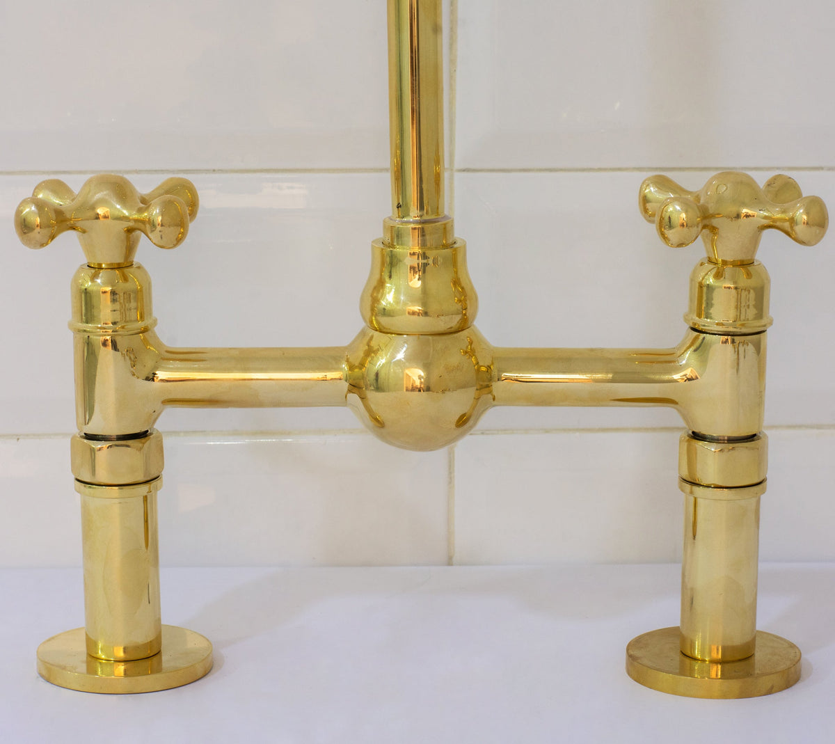 Solid Brass Ball Center Bridge Faucet Straight Legs, Dual Handle Faucet, Bridge Kitchen Faucet, 2 - Hole Faucet, Deck Mount Faucet - Insideast
