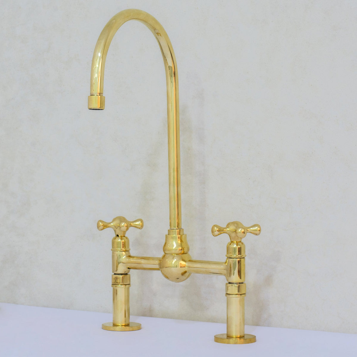 Solid Brass Ball Center Bridge Faucet Straight Legs, Dual Handle Faucet, Bridge Kitchen Faucet, 2 - Hole Faucet, Deck Mount Faucet - Insideast