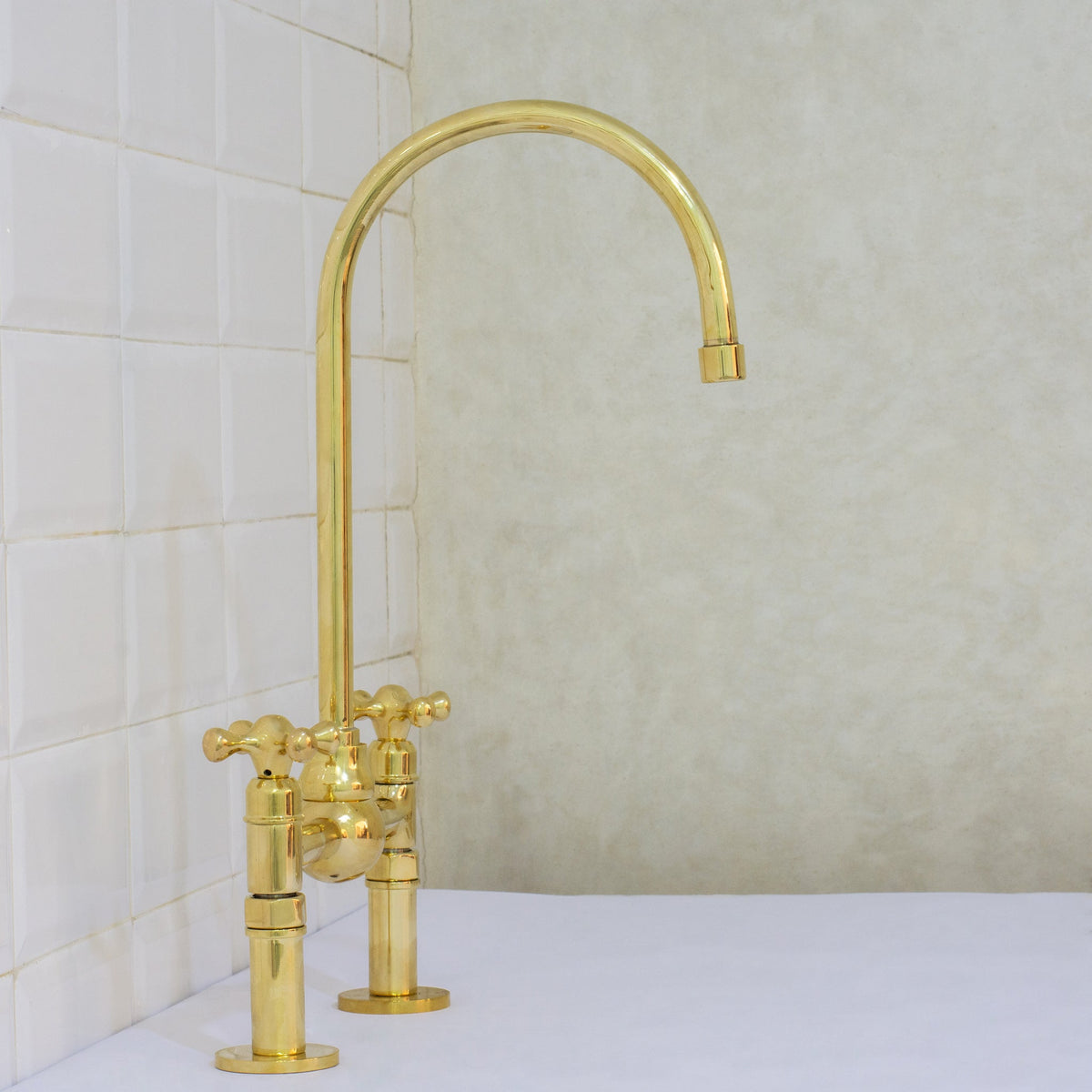Solid Brass Ball Center Bridge Faucet Straight Legs, Dual Handle Faucet, Bridge Kitchen Faucet, 2 - Hole Faucet, Deck Mount Faucet - Insideast