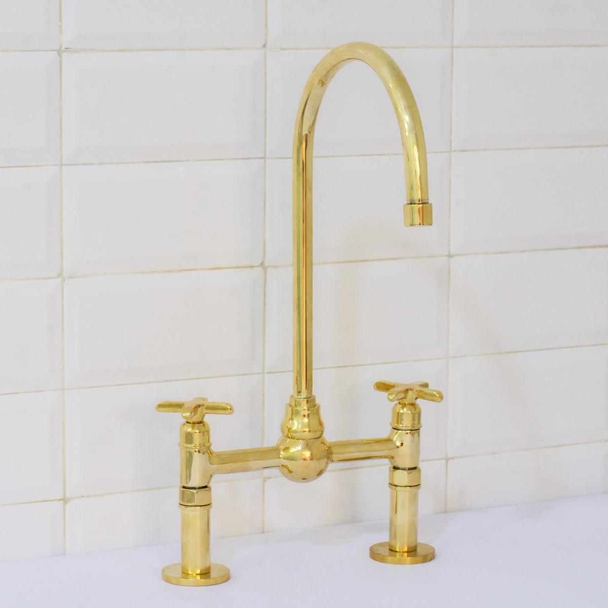 Solid Brass Ball Center Bridge Faucet Straight Legs, Dual Handle Faucet, Bridge Kitchen Faucet, 2 - Hole Faucet, Deck Mount Faucet - Insideast