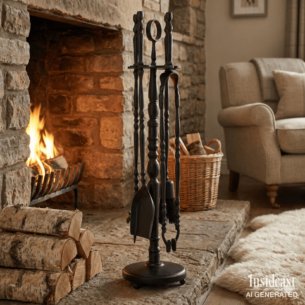 Solid Brass Black Fireplace Tools Set | Fire Tools Set Poker Tongs Shovel Broom - Insideast