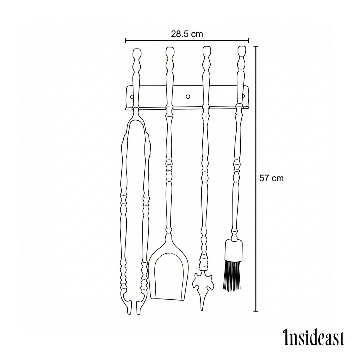 Solid Brass Black Wall - Mounted Fireplace Tool Set | Heavy Fire Tool Rack - Insideast