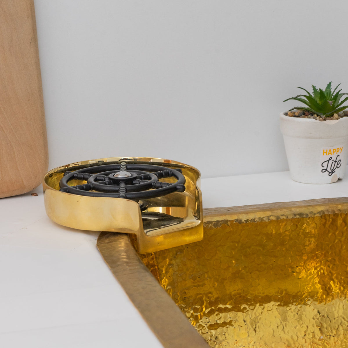 Solid Brass Body, Kitchen Cup Cleaner, Glass Rinser, Unlacquered Brass Patina - Insideast