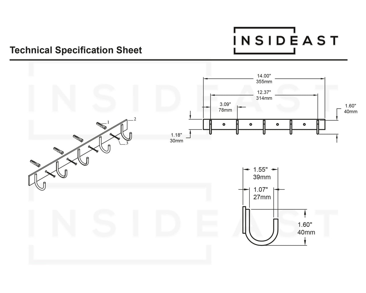 Solid Brass Coat Hooks Rack, Wall Mounted Hanger Hooks, Hallway Hooks - Insideast